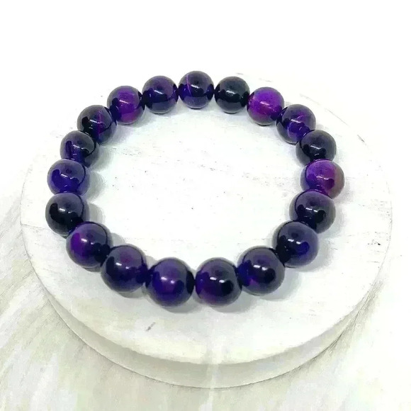 Purple Violet Tiger Eye Stone Bracelet - Picture 1 of 6